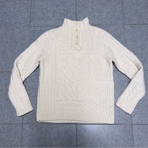 Hand Knit 100% Worsted Wool Fisherman’s Cable Knit Sweater S Cream/Ivory Chunky